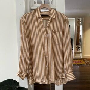 Jenni Kayne Awning-Stripe Silk Shirt in mustard and cream - sz L